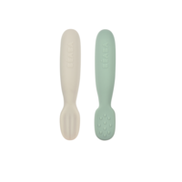 BEABA set van 2 siliconen oefenlepels - sage green/velvet grey