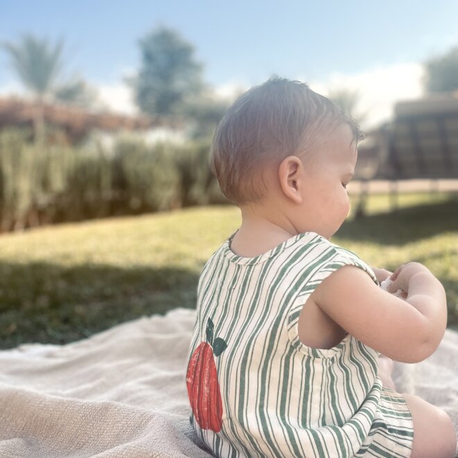 baby short jumpsuit - white - large green stripes