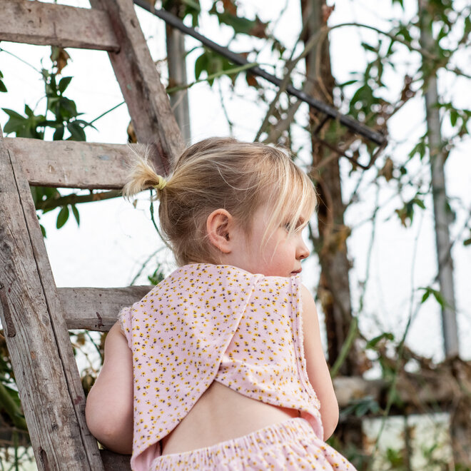 short jumpsuit - light pink with yellow flowers