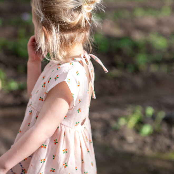 short dress - light pink stripes with little flowers