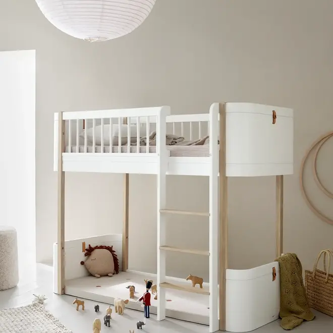 mini+ low loft bed - 68x162cm - white/oak