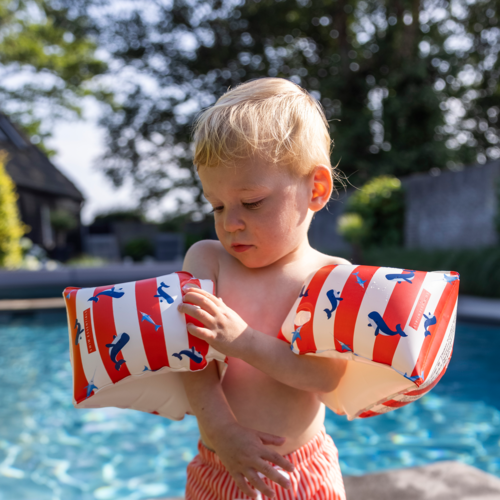 SWIM ESSENTIALS zwembandjes 0-2J - roodwit/walvis
