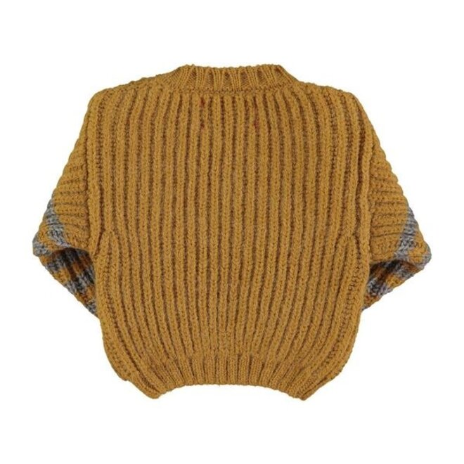 knitted sweater - camel & grey stripes