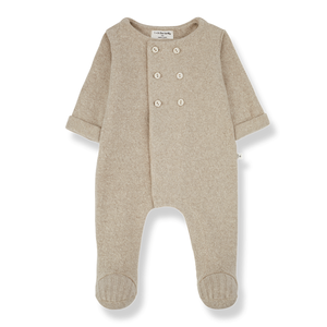 abel extra soft fleece onesie with buttons - beige