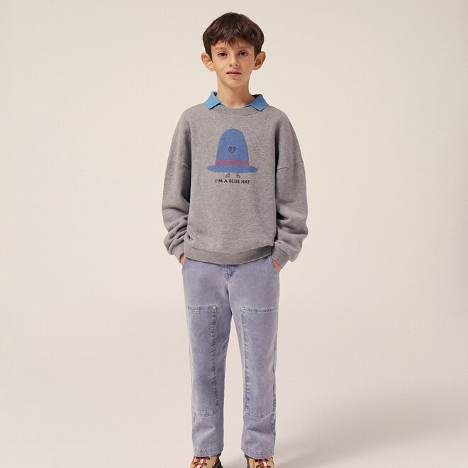 kids sweatshirt grey oversized - blue hat