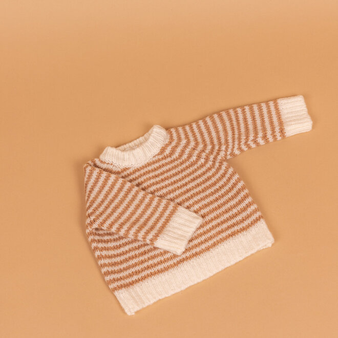 knitted striped sweater - natural/camel