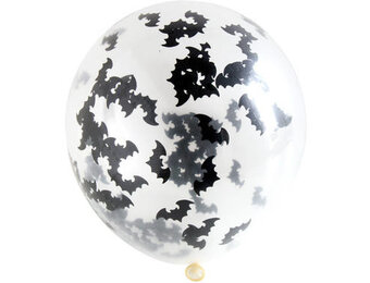 BALLONNEN MET VLEERMUIS CONFETTI 30CM - 4 STUKS