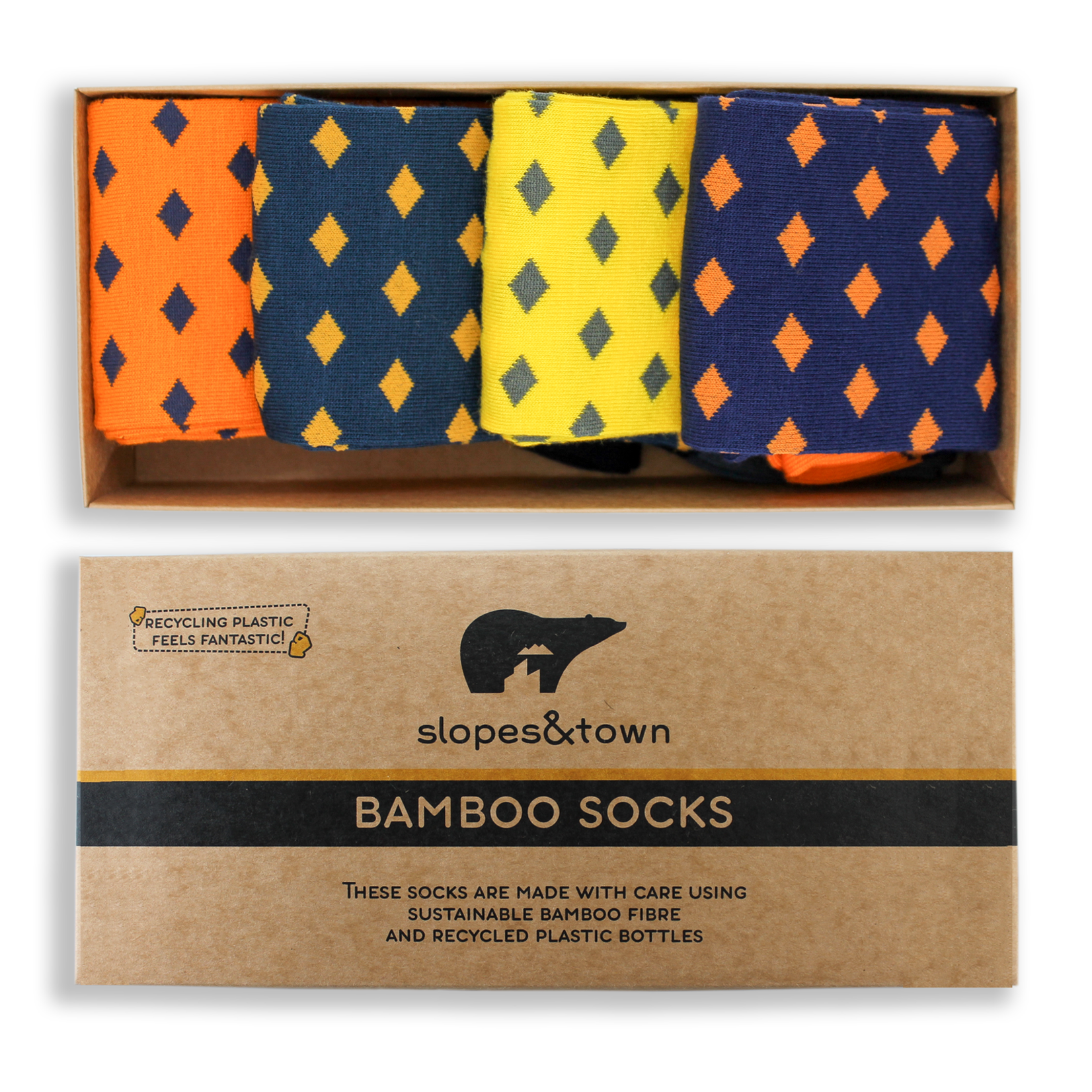 Slopes and Town Gift Box Diamonds bamboo socks