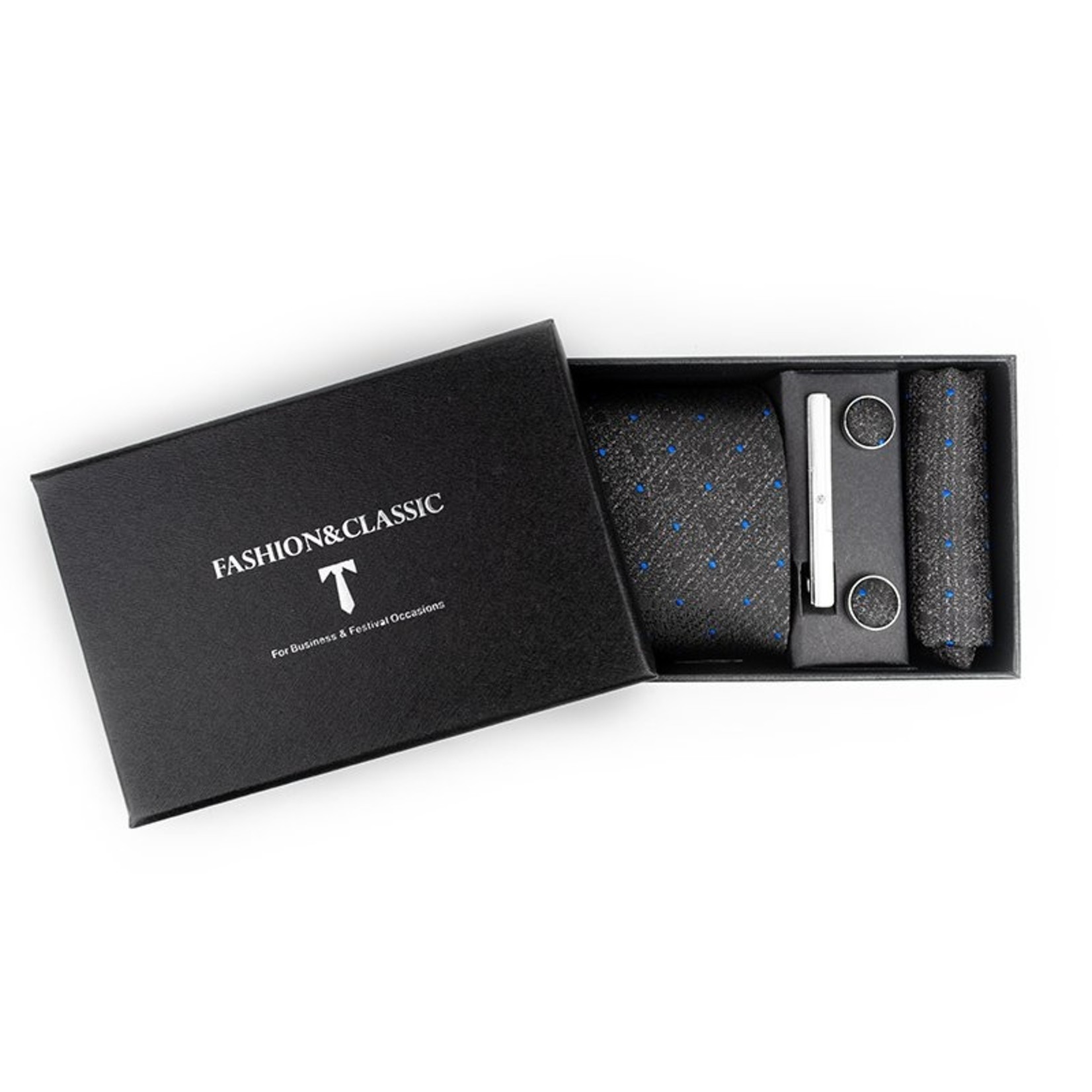 Black Cuff Links and Tie Bar Silver - Tuxedos Online