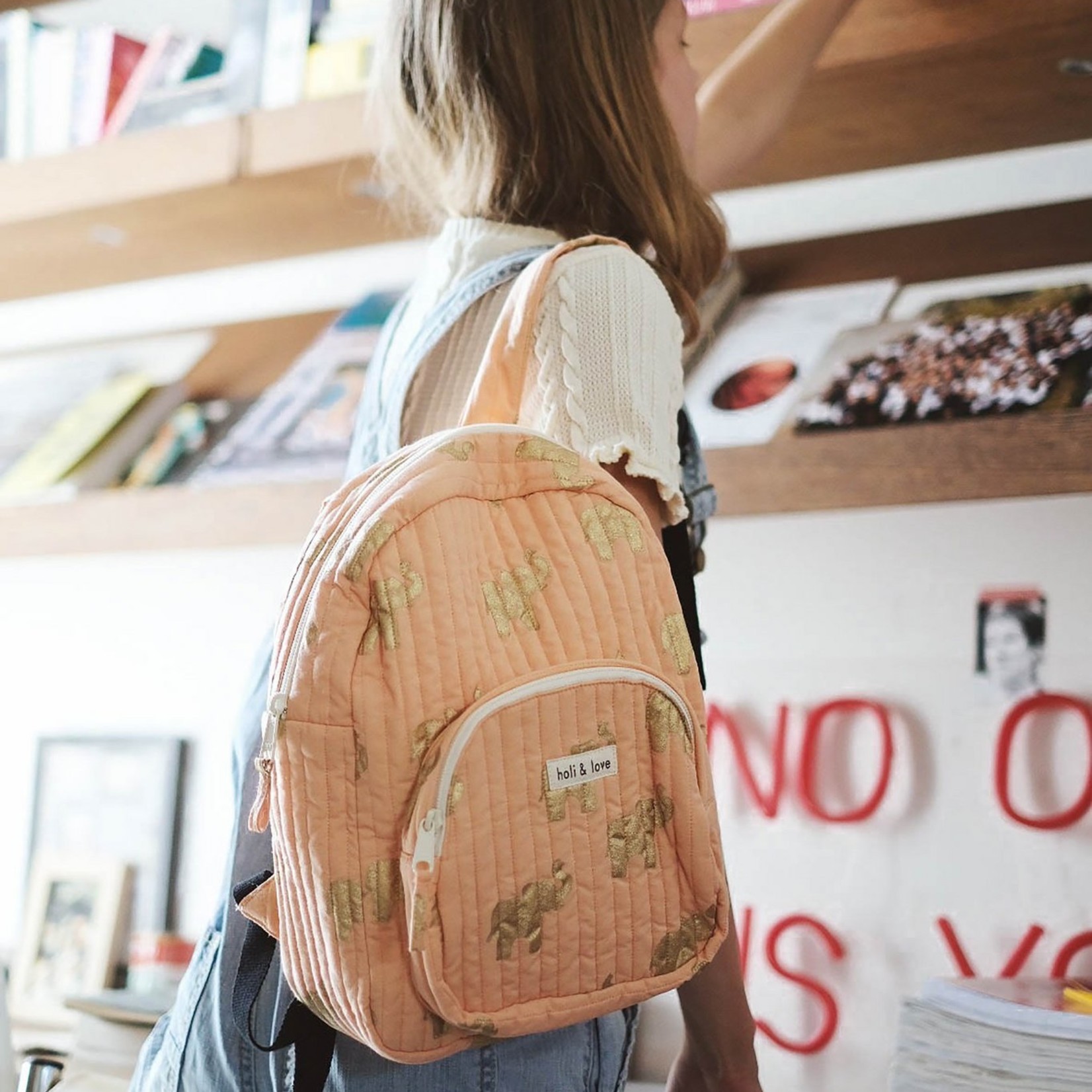 Holi and Love Children's backpack - Peach Elephant - Organic cotton