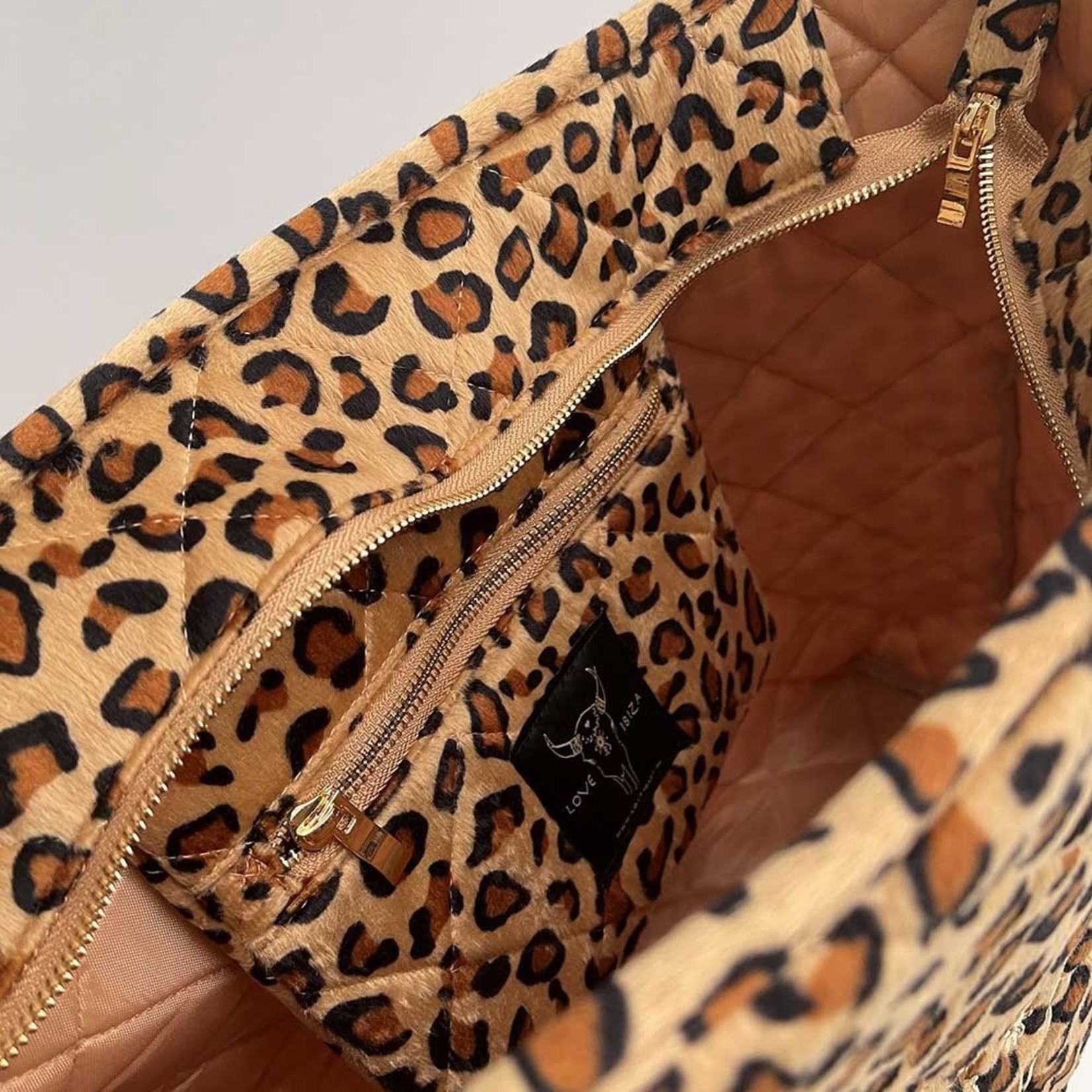 Love Ibiza Leopard velvet shoulder bag medium