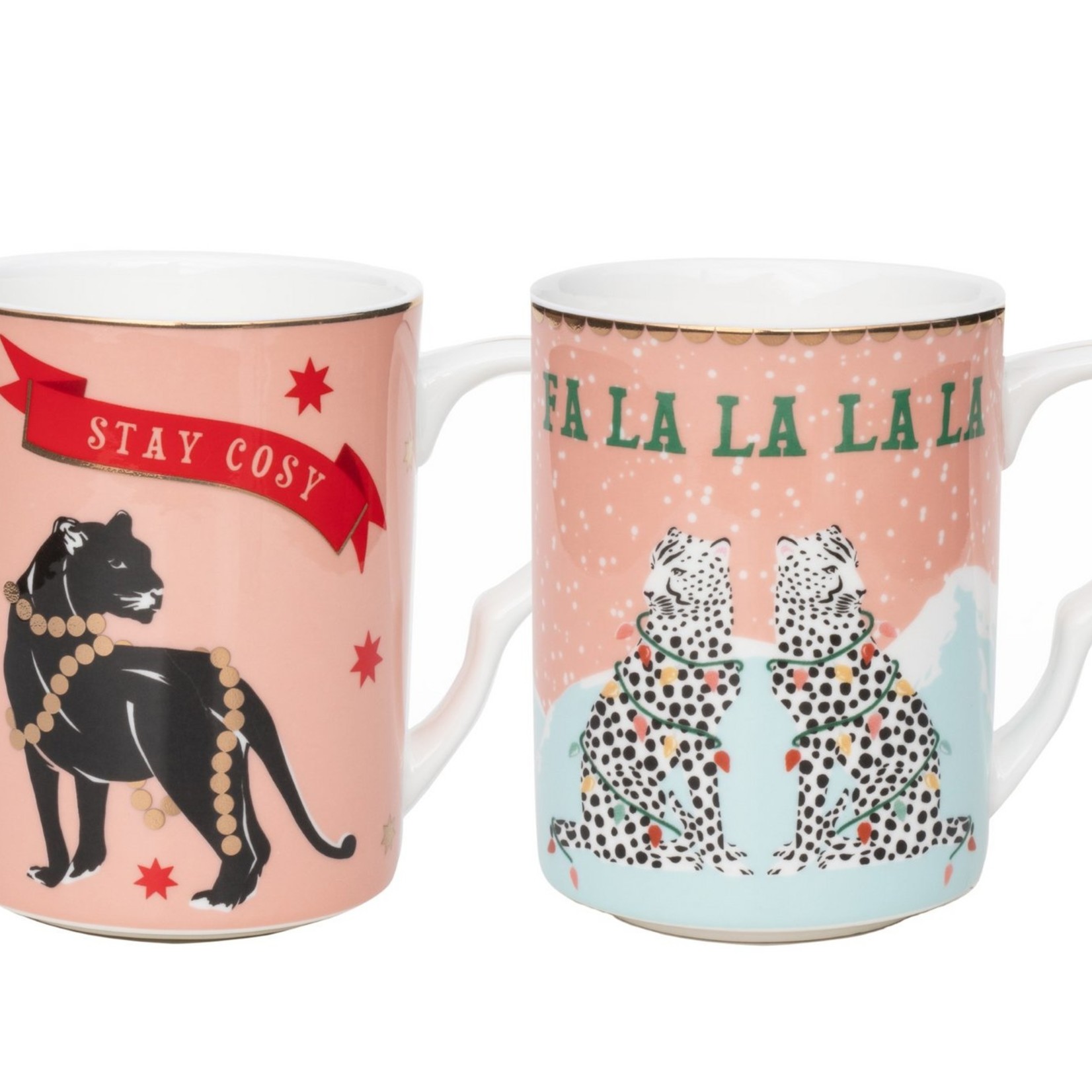 Yvonne Ellen Set/2 XMAS Mugs 360ml L, Cheetahs & Panter