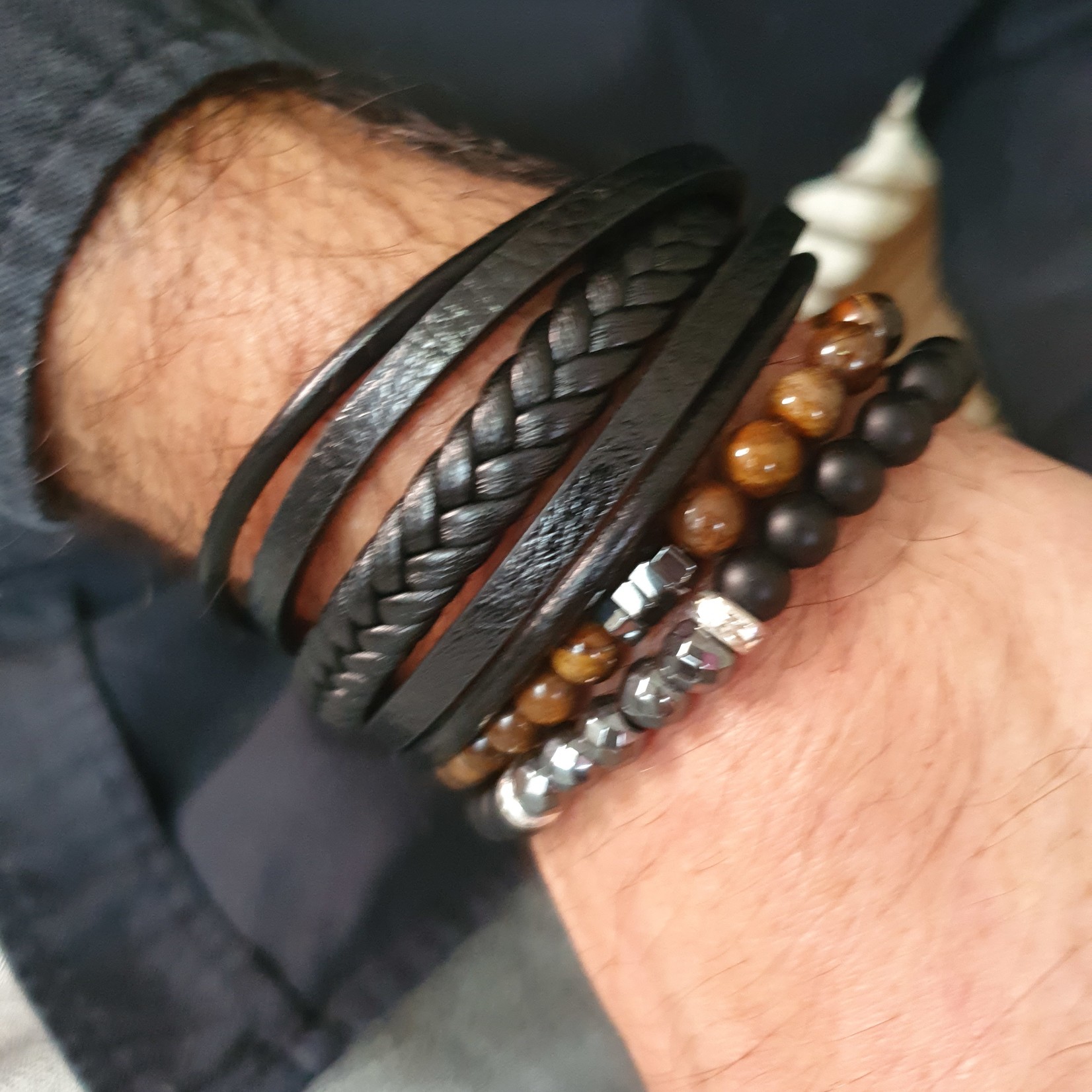 Eve's Gifts 2 beaded bracelets black and brown man XS