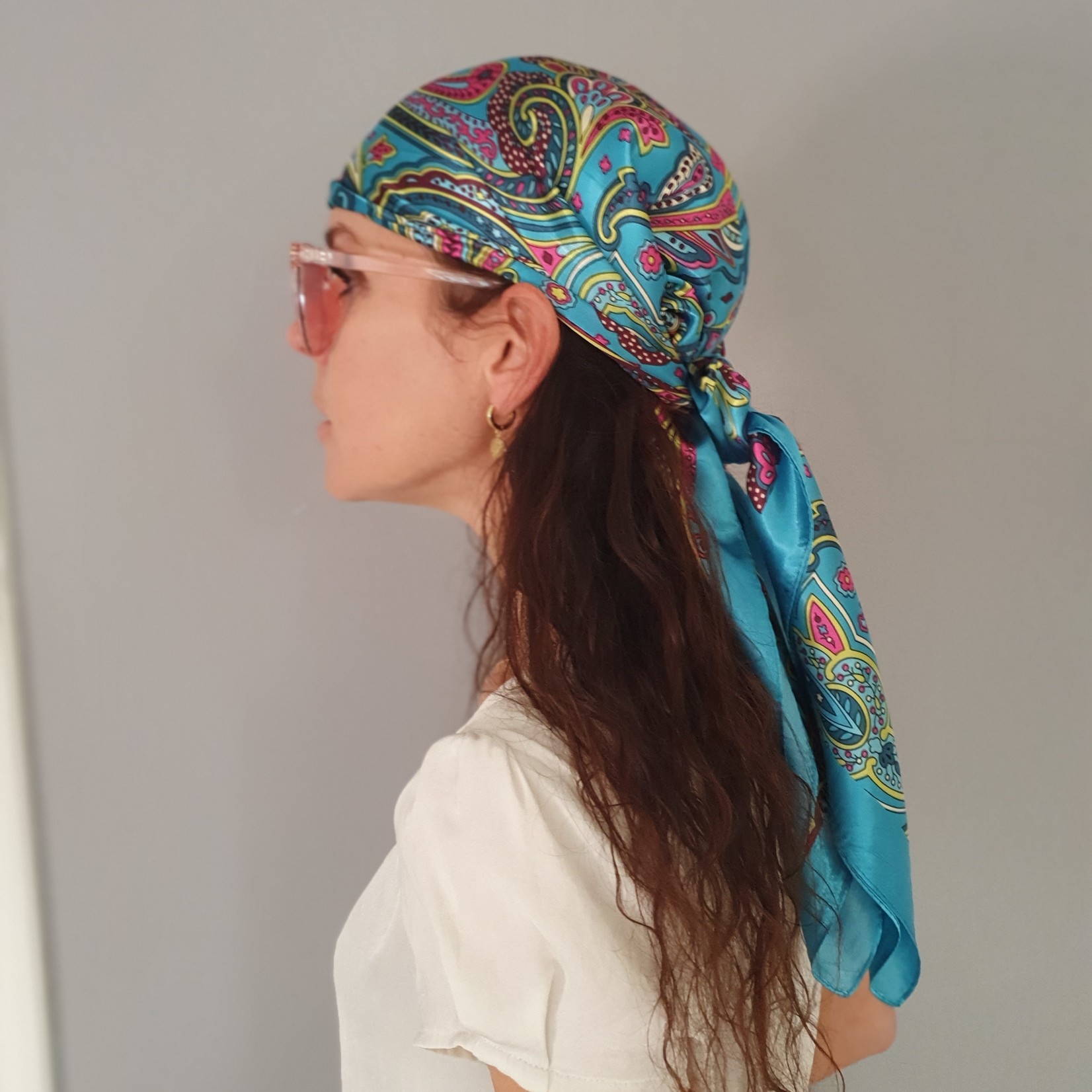 Eve's Gifts Satin Bandana Scarf Turquoise Boho Tribel