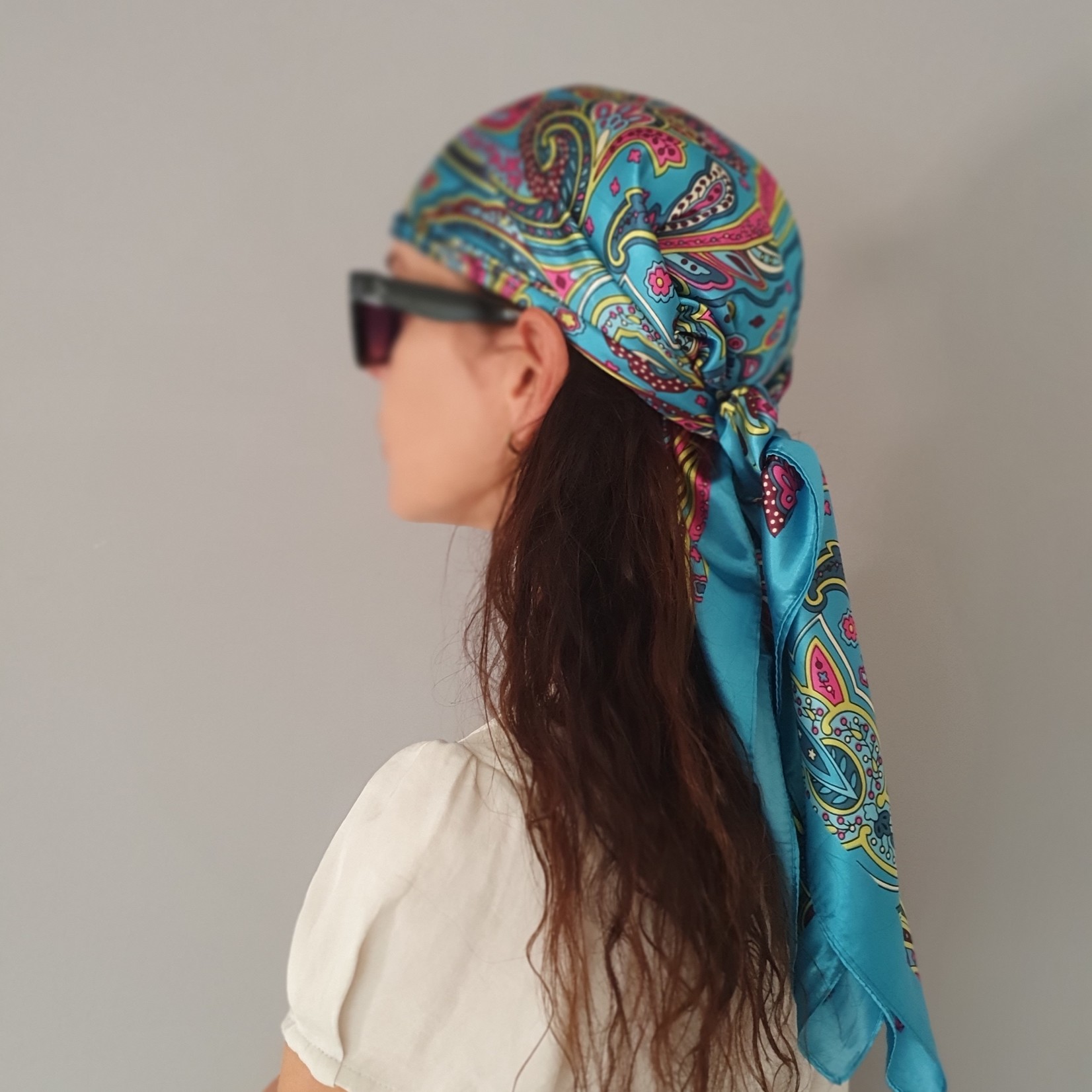 Eve's Gifts Satin Bandana Scarf Turquoise Boho Tribel