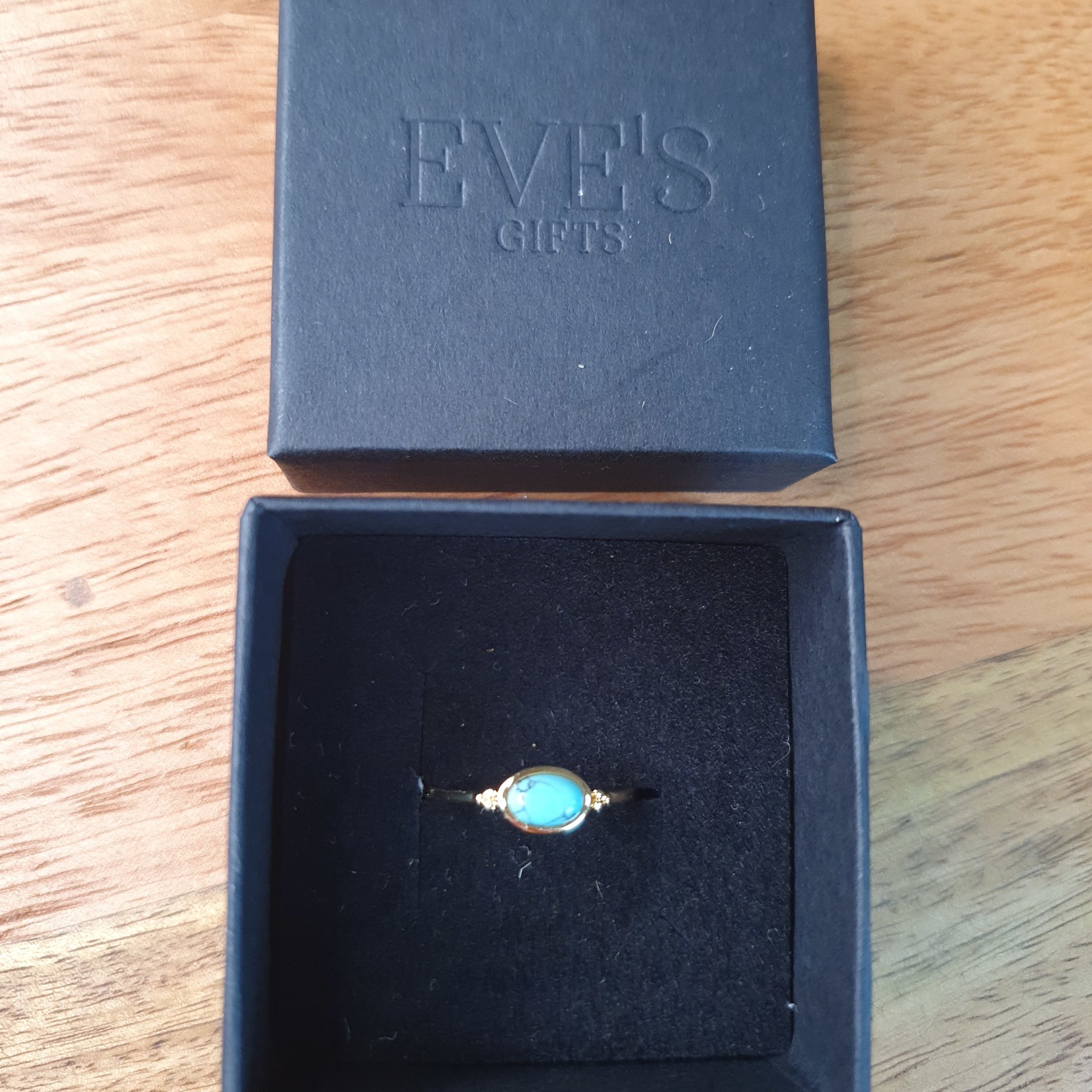 Eve's Gifts 14K gold plated ring with turquoise lying stone