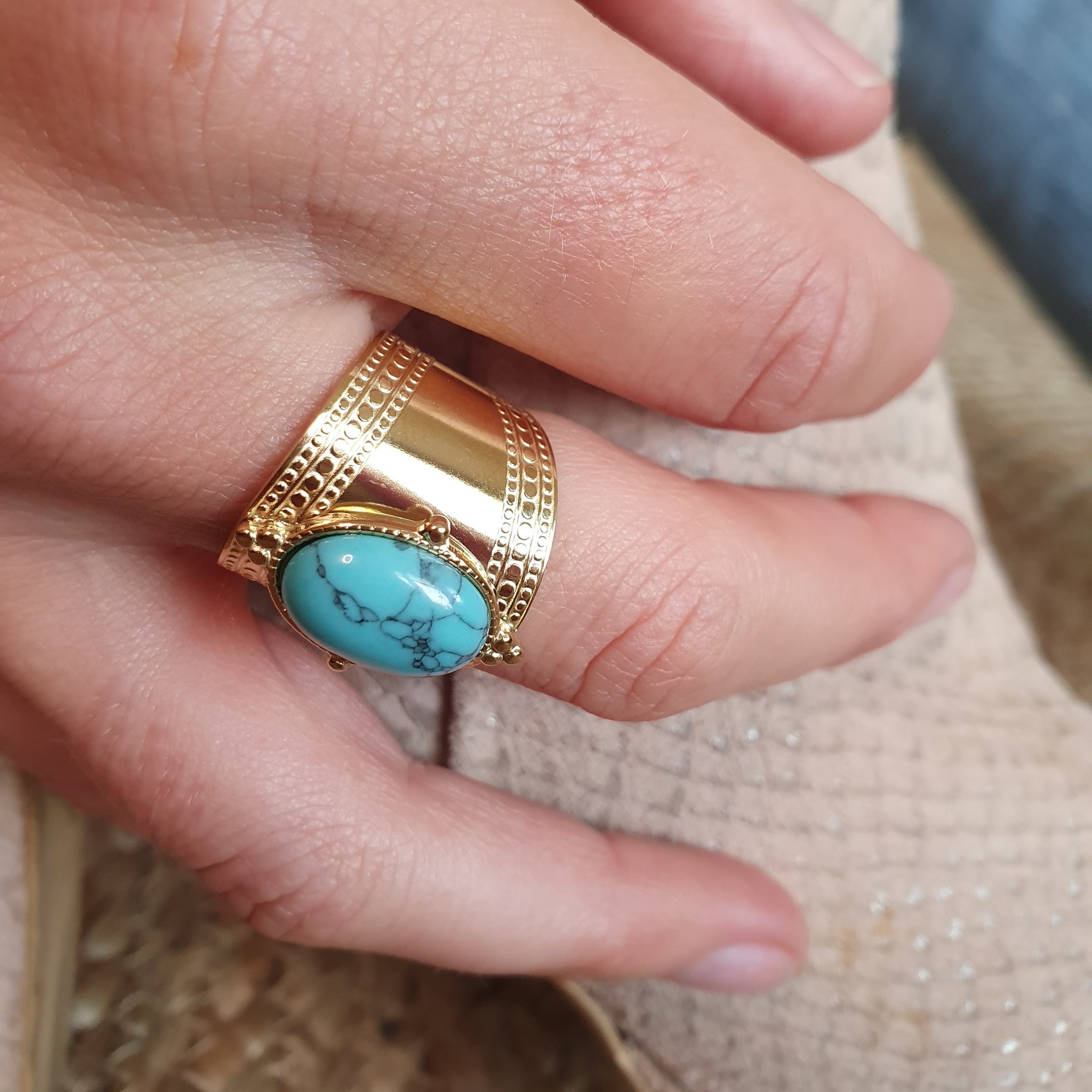 Eve's Gifts Gold plated stainless steel boho ring with turquoise stone