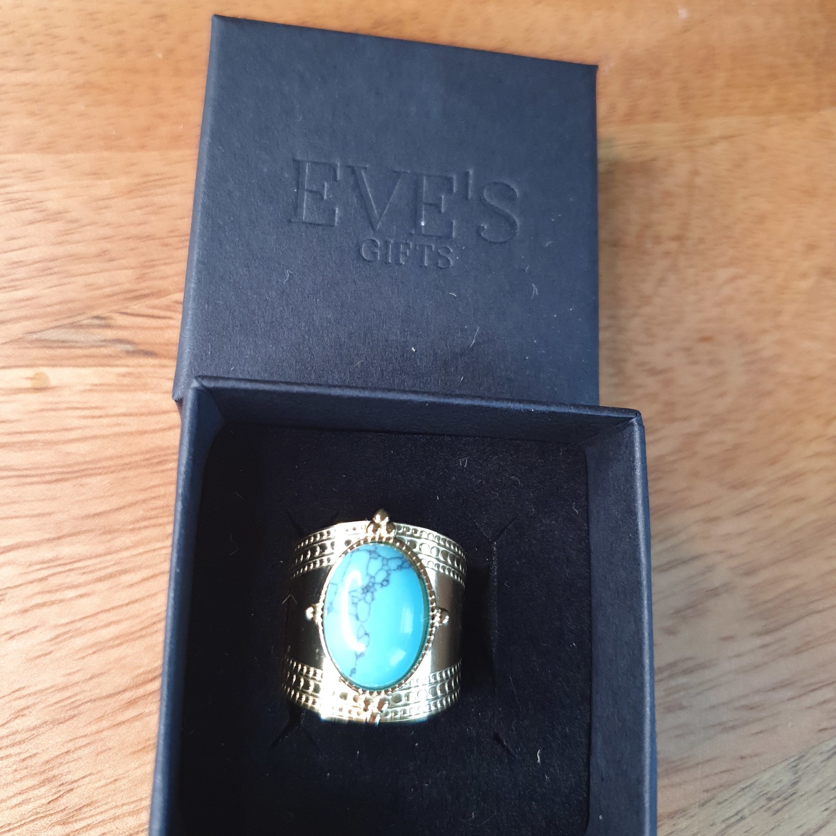 Eve's Gifts Boho-Ring aus vergoldetem Edelstahl mit türkisfarbenem Stein