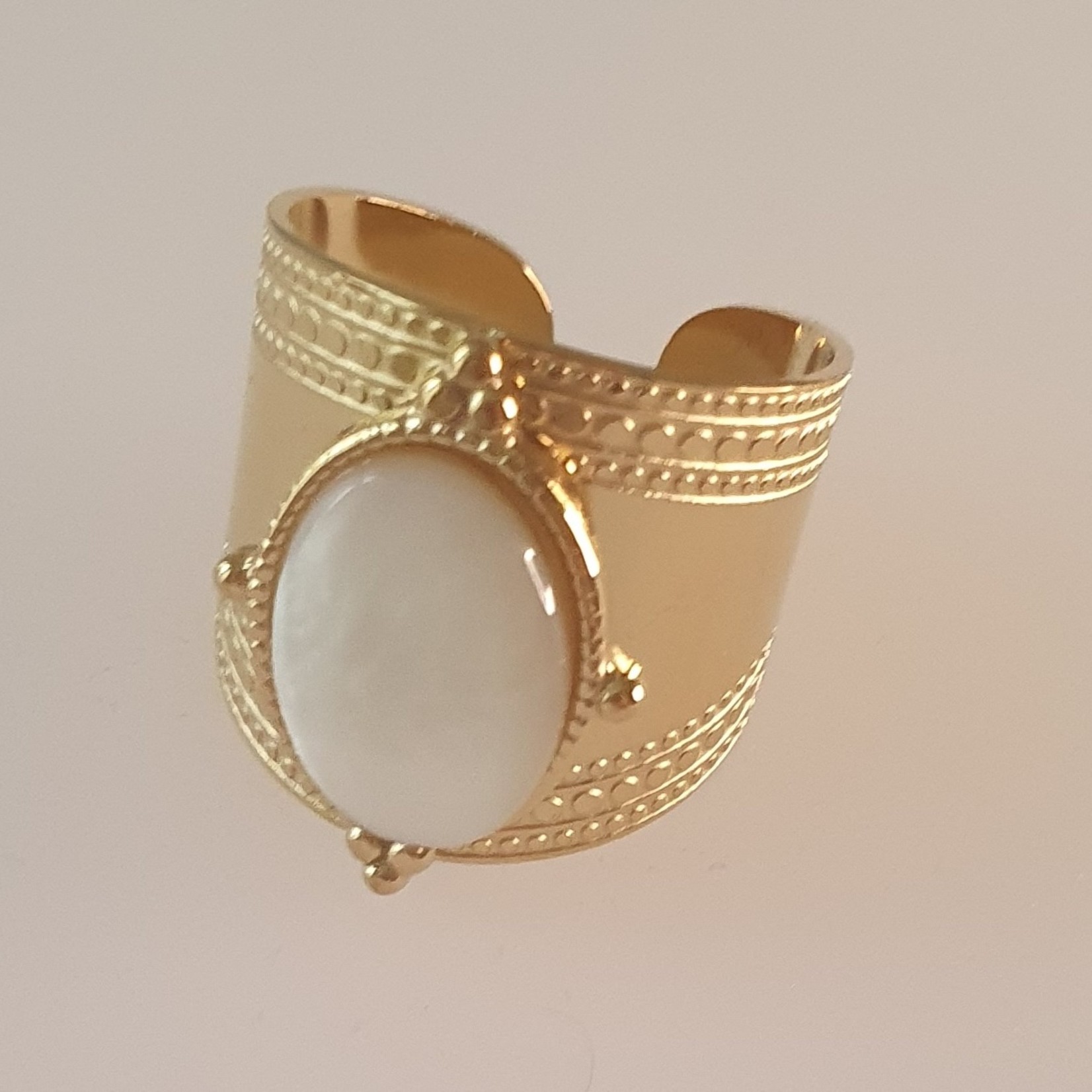 Eve's Gifts Gold plated boho stainless steel ring with white stone