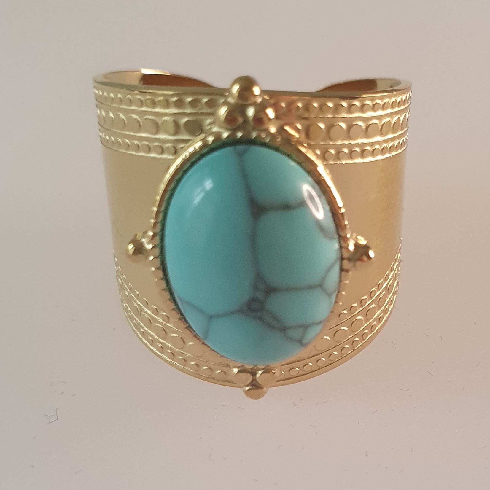 Eve's Gifts Vergulde RVS boho ring met turquoise steen