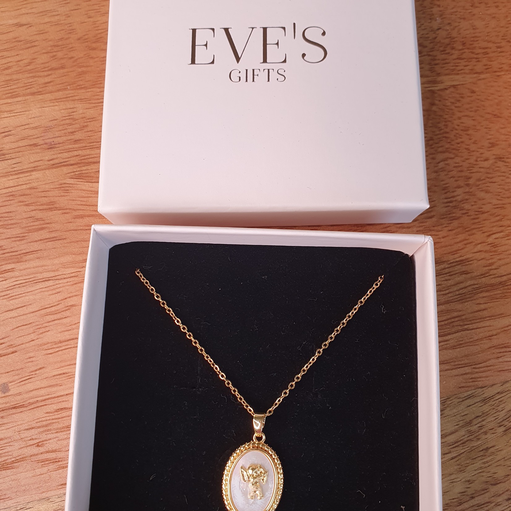 Eve's Gifts 14k gold plated stainless steel chain with angel