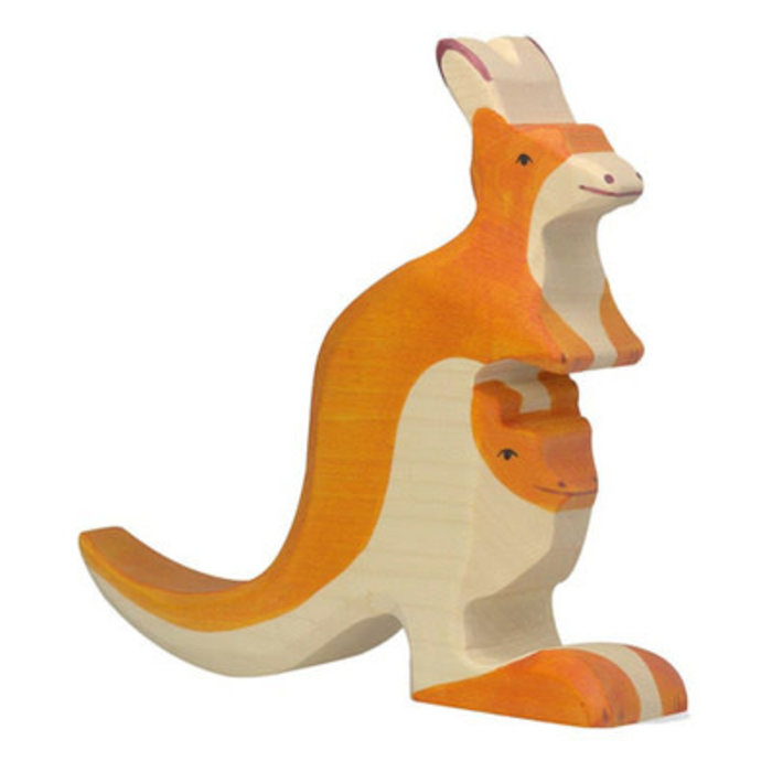 Holztiger Houten kangoeroe met jong 15 cm