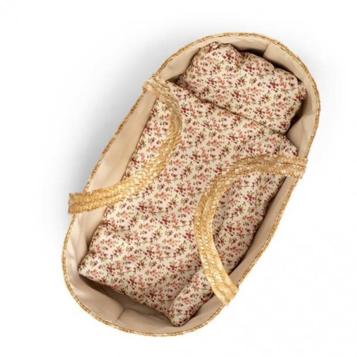 Mamamemo Rieten Poppenreiswieg / Mozes mandje met bedsetje 50cm