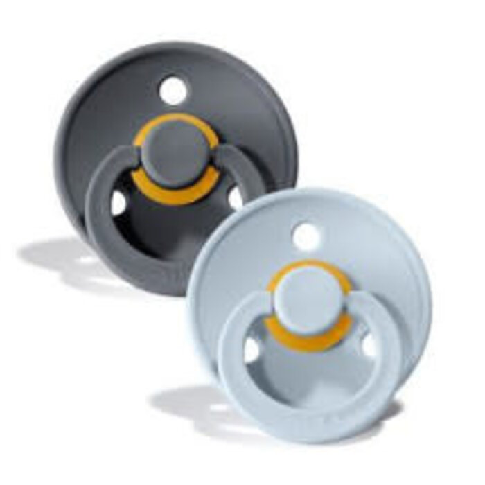 Bibs Ronde speen 2-pack natuurrubber iron/baby blue - Maat 2
