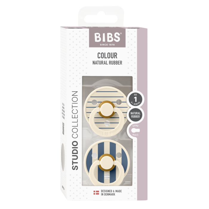 Bibs Ronde speen 2-pack natuurrubber Studio Colour Ivory/ Steel Blue - maat 1