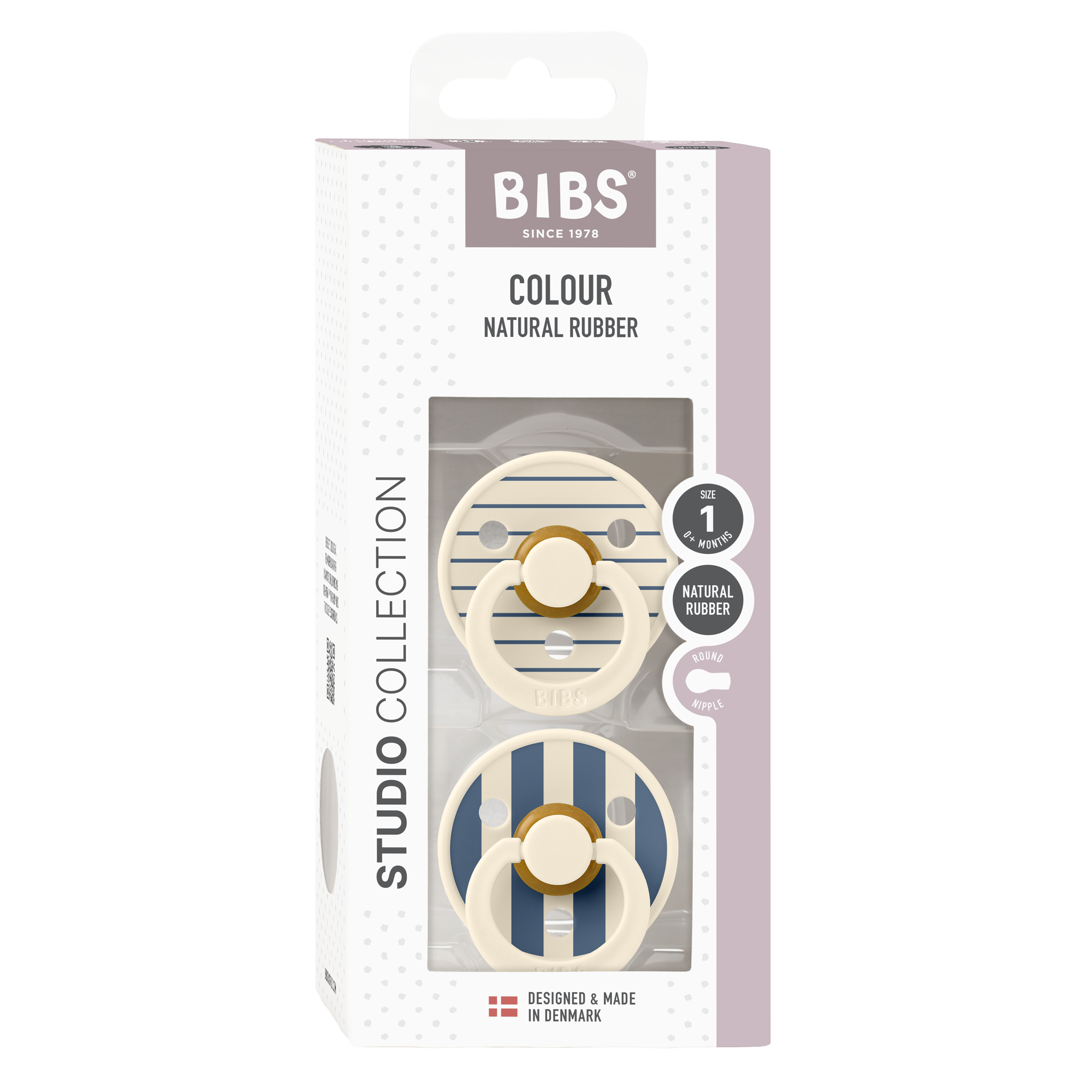 Bibs Ronde speen 2-pack natuurrubber Studio Colour Ivory/ Steel Blue - maat 1