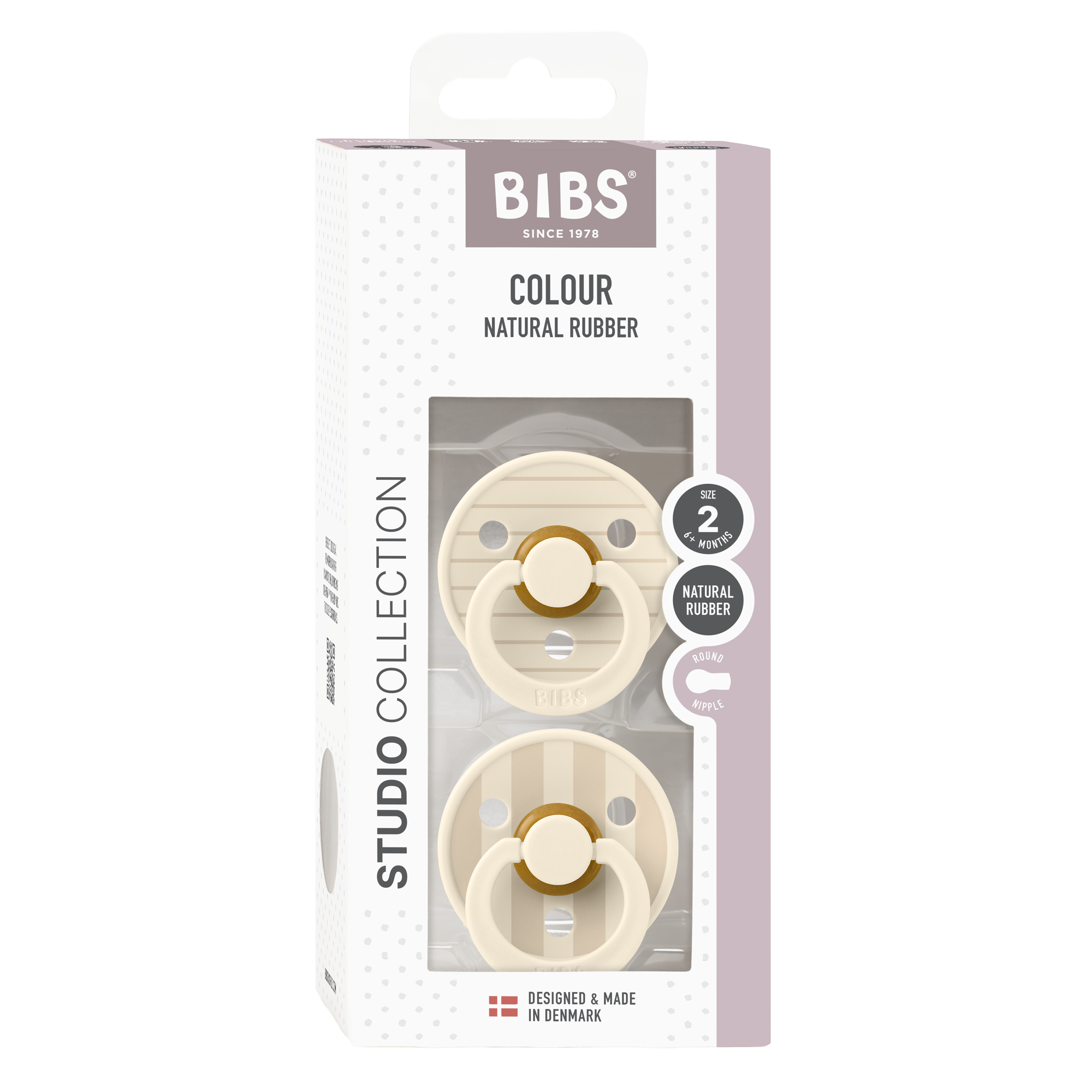 Bibs Ronde speen 2-pack natuurrubber Studio Colour Ivory/ Vanilla - maat 2