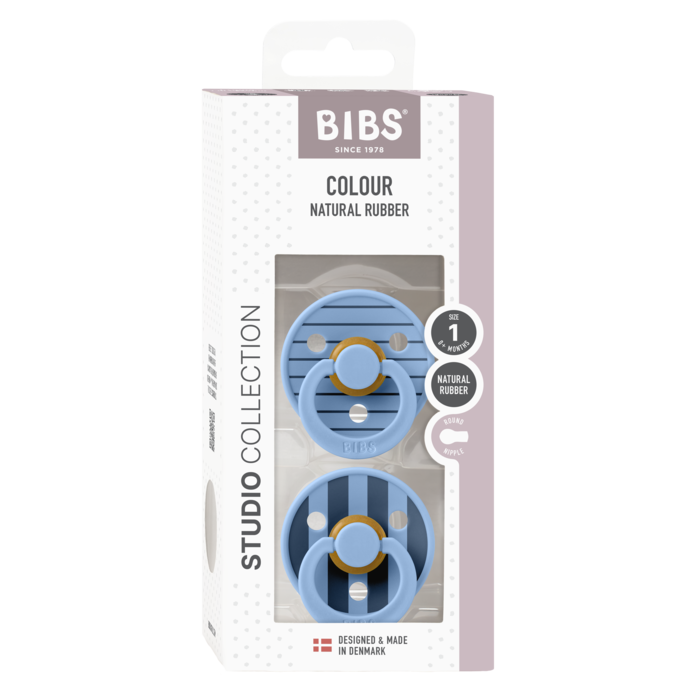 Bibs Ronde speen 2-pack natuurrubber Studio Colour Sky Blue - maat 1
