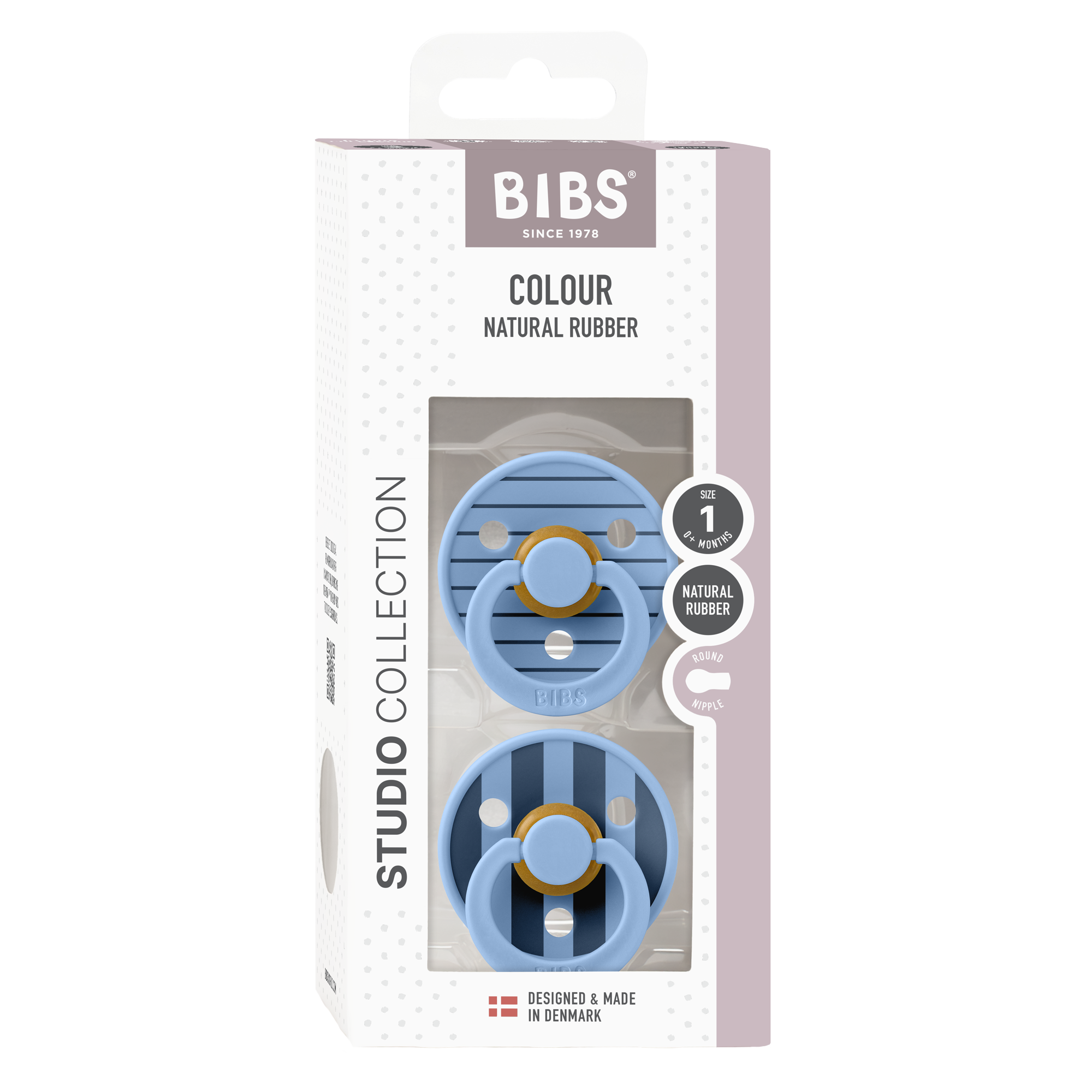 Bibs Ronde speen 2-pack natuurrubber Studio Colour Sky Blue - maat 1