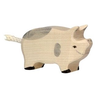 Holztiger Houten biggetje, gevlekt, L.6,5 cm