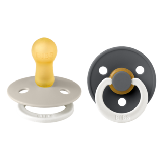 Bibs Ronde speen 2-pack natuurrubber Glow Sand/Iron - maat 1