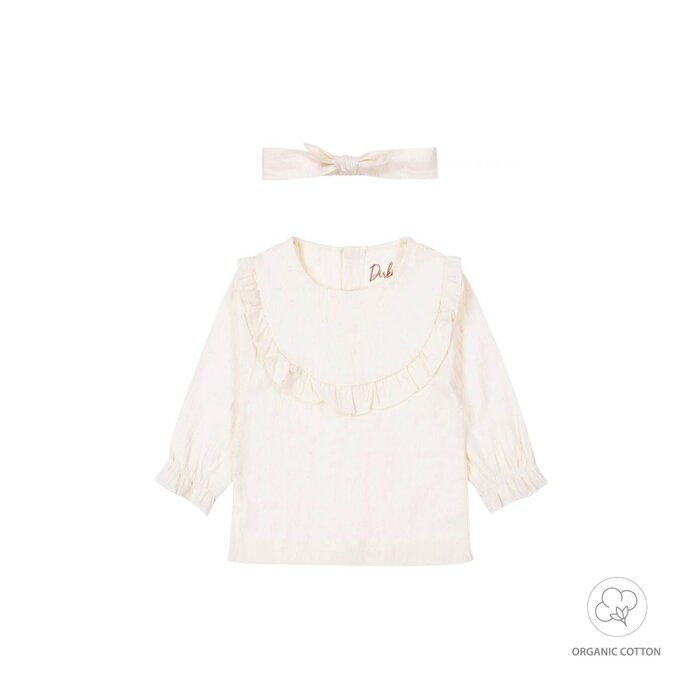 Dirkje Baby blouse ls + headband organic cotton Offwhite