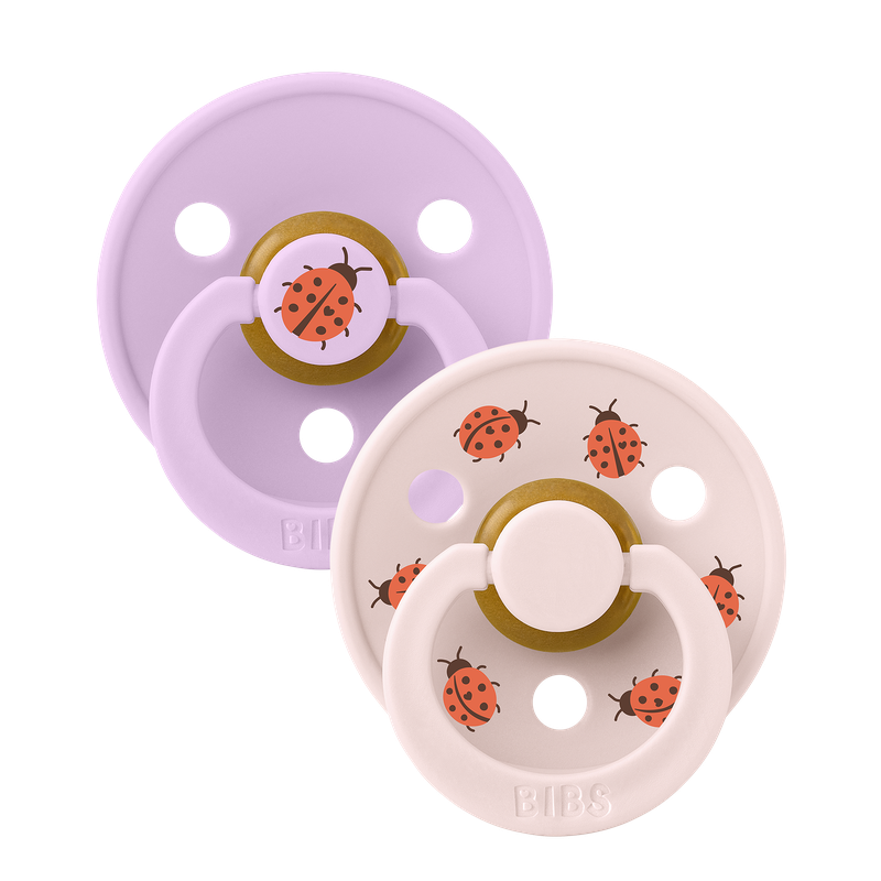 Bibs Ronde speen 2-pack natuurrubber Ladybug Violet Sky - Maat 1