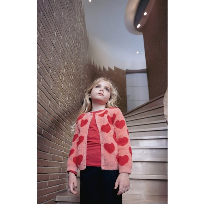 Jubel Vest gebreid AOP l.Roze - Queen Of Hearts