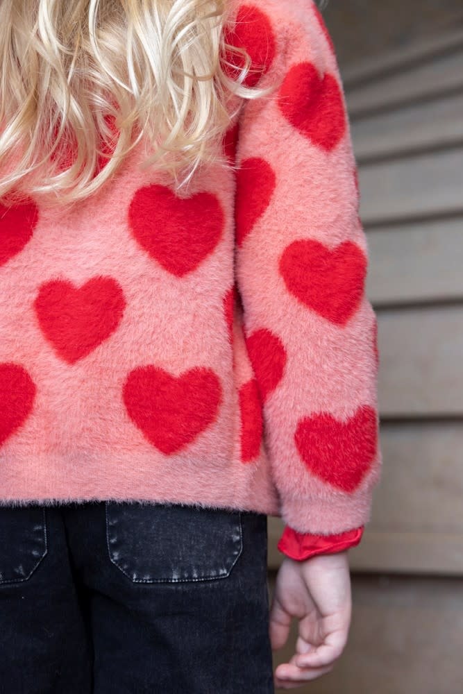 Jubel Vest gebreid AOP l.Roze - Queen Of Hearts