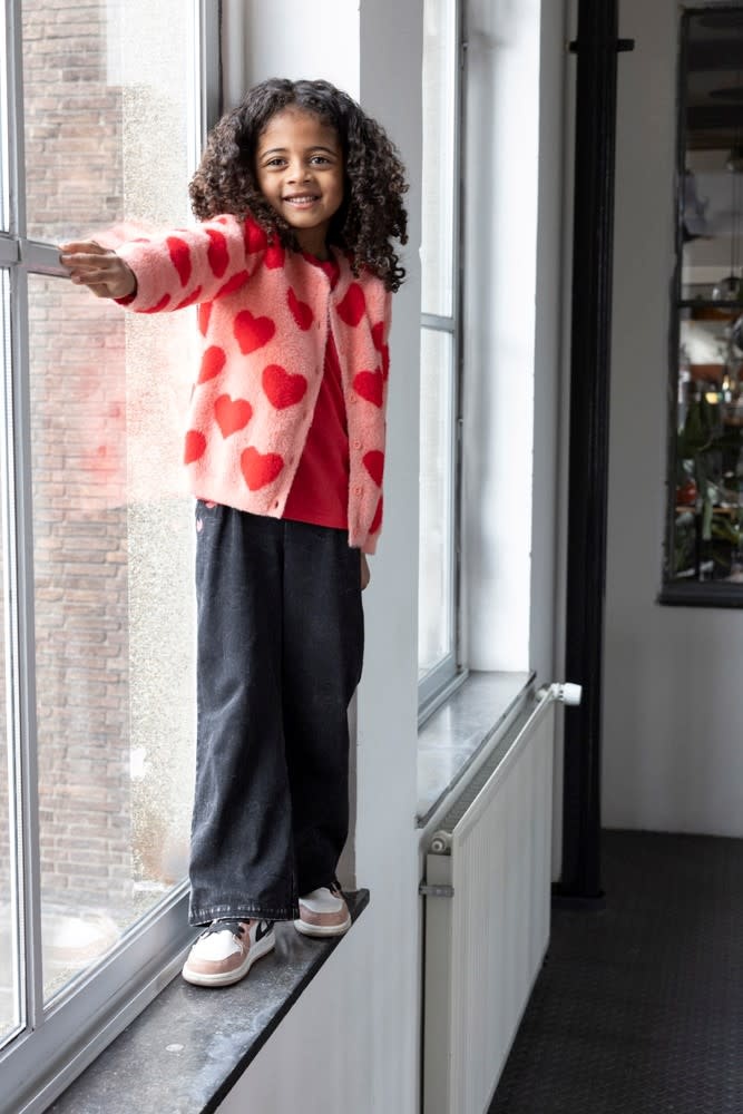 Jubel Vest gebreid AOP l.Roze - Queen Of Hearts