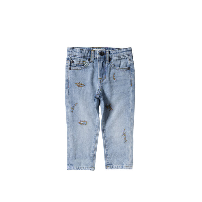 Your Wishes Denim | Tapered Embro Jeans Faded Blue
