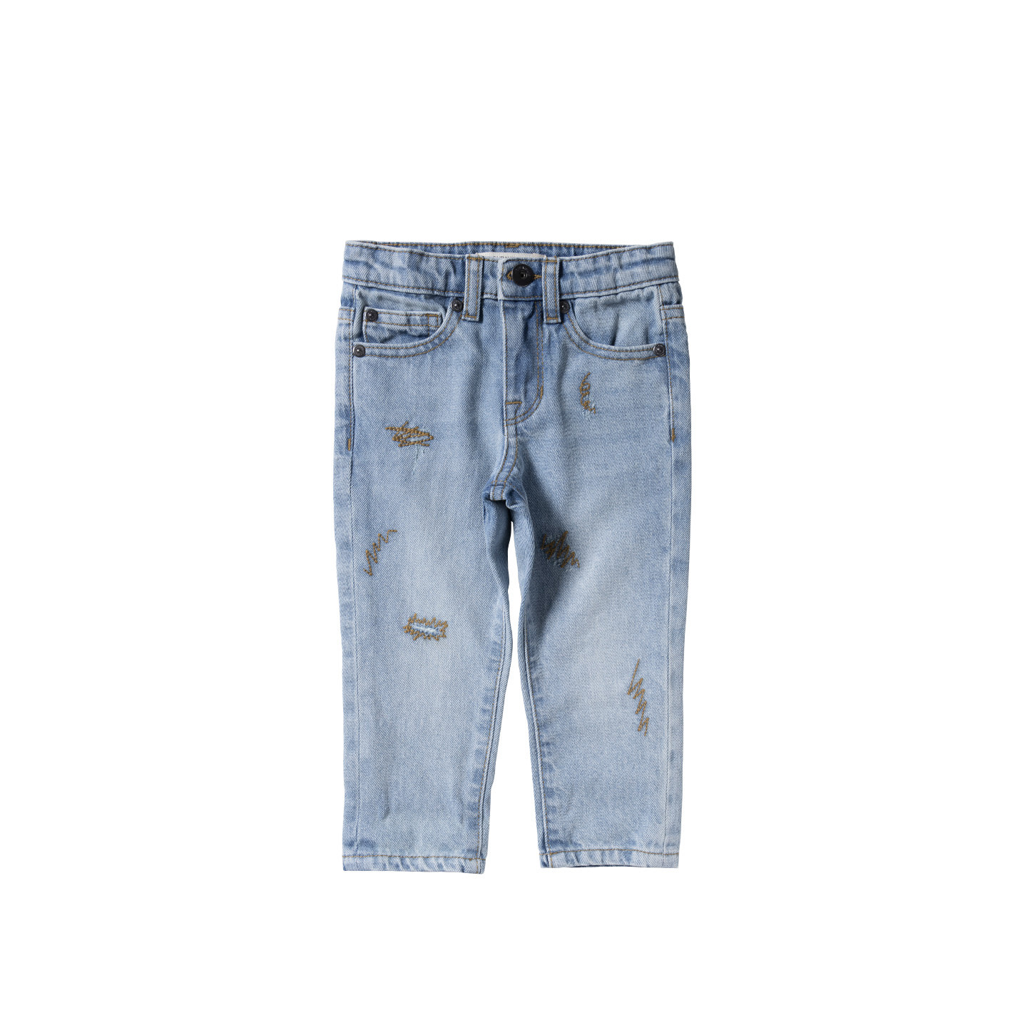 Your Wishes Denim | Tapered Embro Jeans Faded Blue
