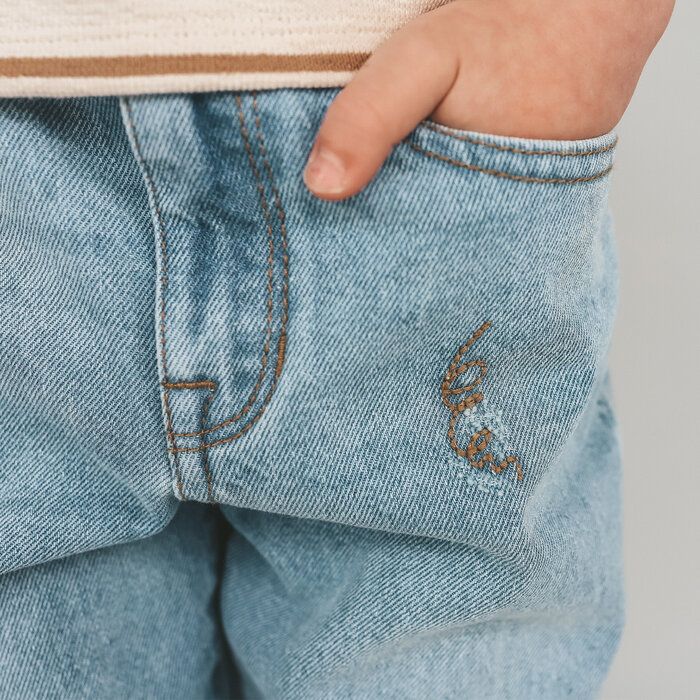 Your Wishes Denim | Tapered Embro Jeans Faded Blue