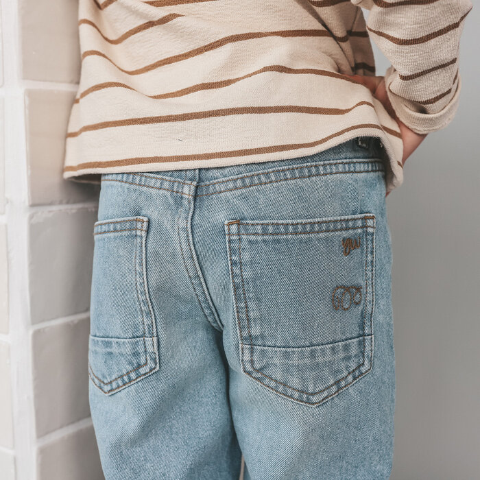 Your Wishes Denim | Tapered Embro Jeans Faded Blue