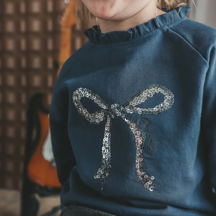 Your Wishes Bow | Ruffle Sweater Insignia Blue