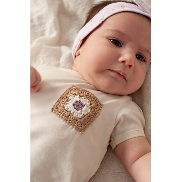 Feetje T-shirt met crochet zakje Offwhite - Flower Ranch