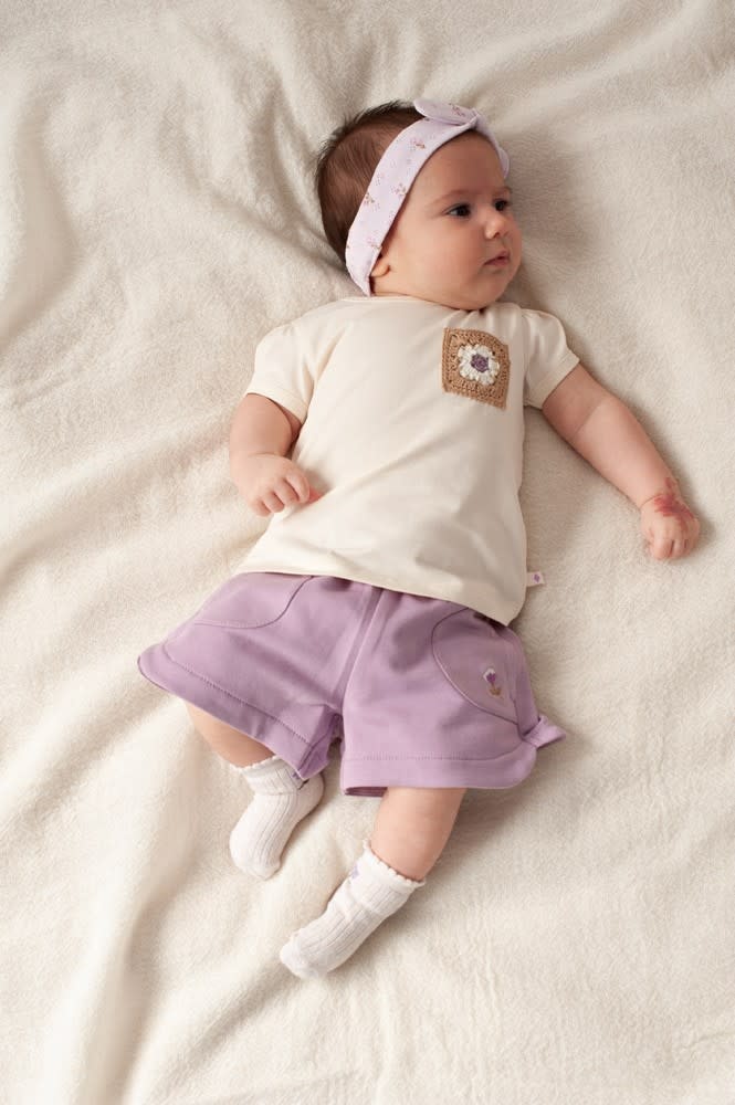 Feetje T-shirt met crochet zakje Offwhite - Flower Ranch