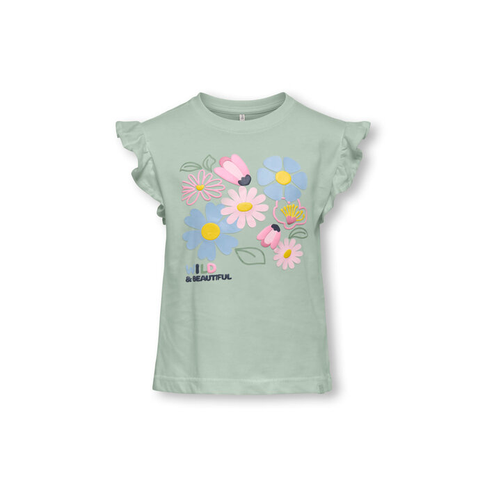 Kids Only KMGRUTH LIFE SL FRILL LOOSE TEE JRS Green