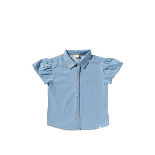 Your Wishes Cotton Denim | Ruffle Blouse Faint Blue