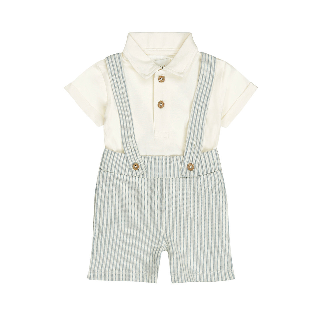 Dirkje 2 pc set Blue, Polo shirt, Shorts, suspenders